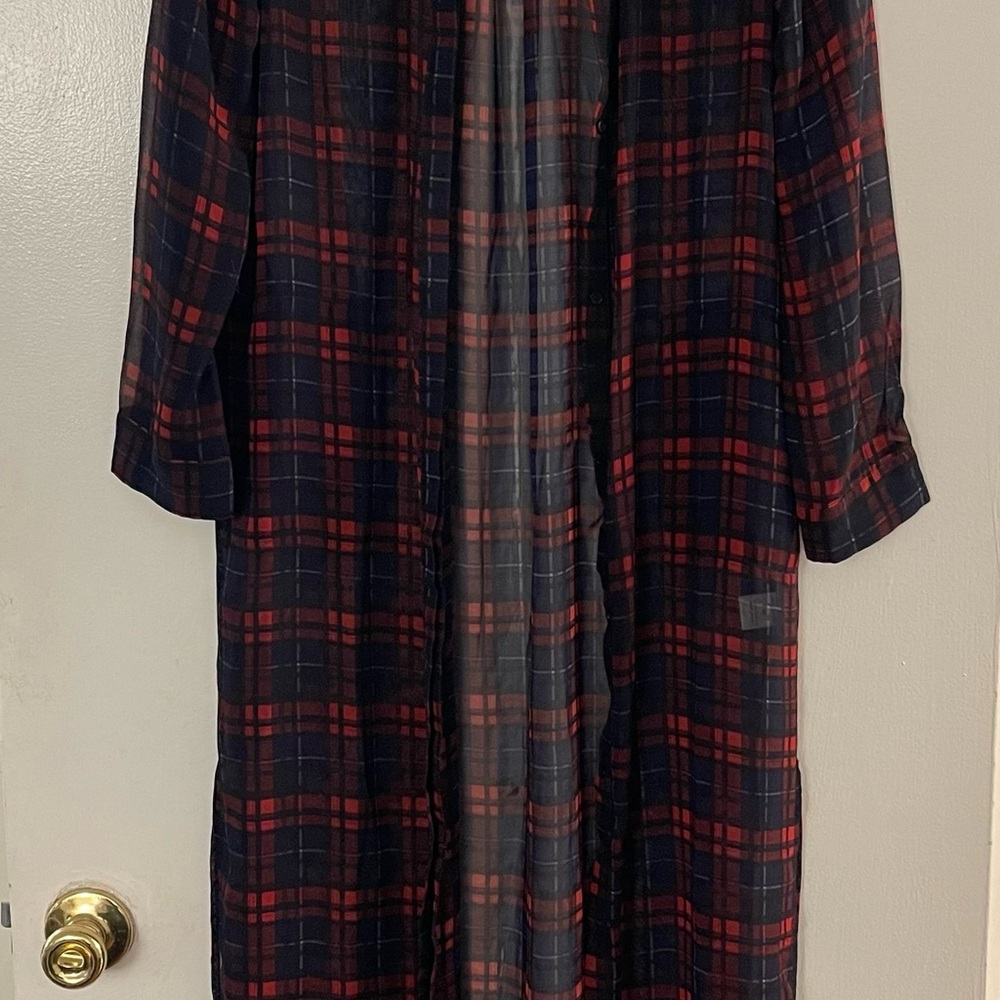Sheer Plaid Long Sleeve Duster